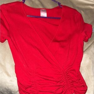 Red Ruched Wrap Crop Top